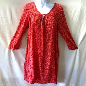 H&M Boho Chic Coral and Cream Print Long Sleeve Dress RN 0101255